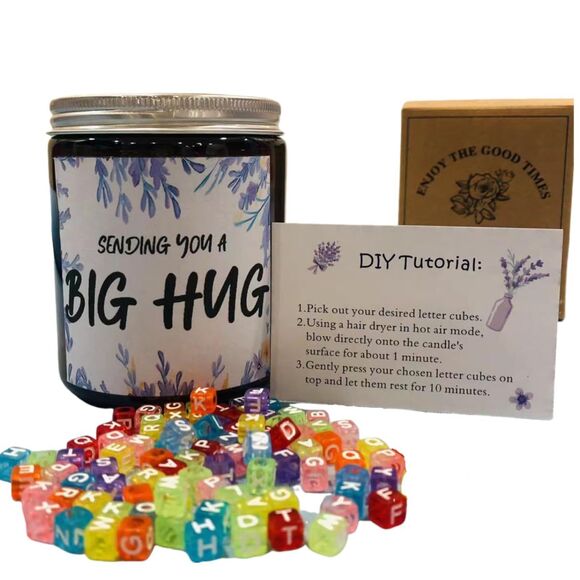 Lavender Candle 7oz Natural Soy Wax&100PCS DIY Letter Beads Mother's Day Gift - Picture 1 of 9